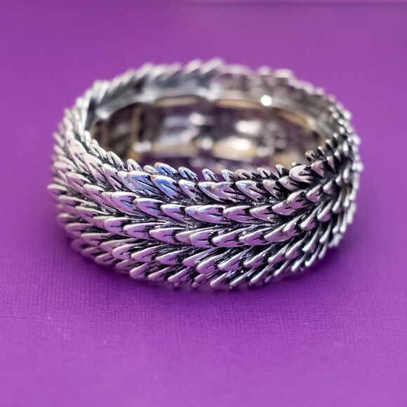 7 inch, Vintage Feather Shards Silver Tone Bracelet - Q41 - Picture 1 of 3